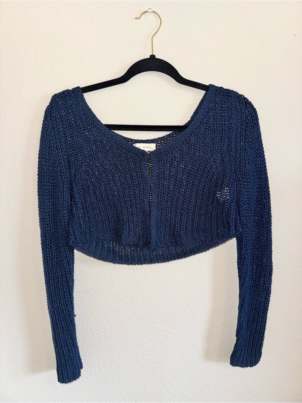 Navy Cropped Open-Knit Bolero